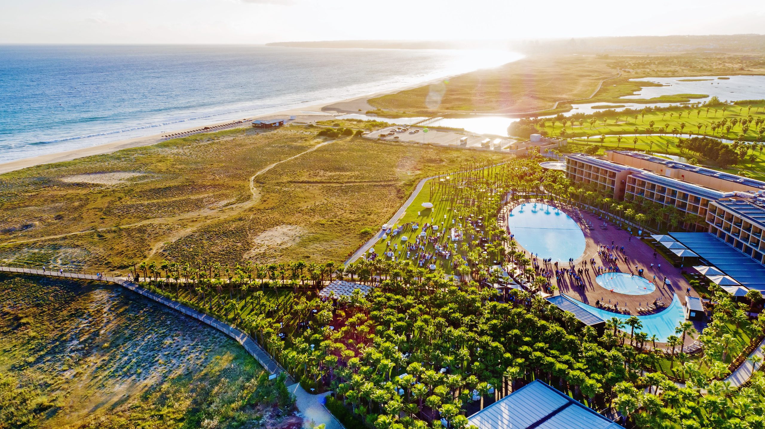 Aerial view of resort in Albufeira by the beach
