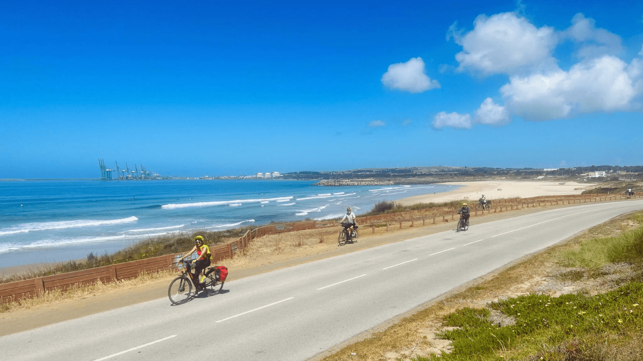 Group of cyclists near Portugal coast