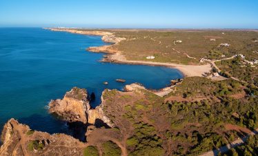 Algarve coastline with Praia da Ingrina from drone